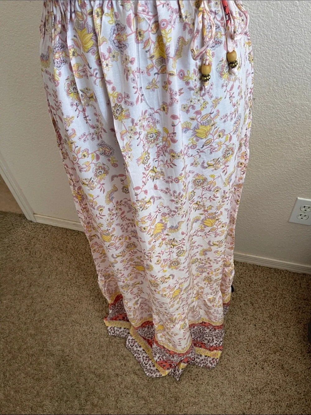 Boho Wrap Maxi Dress in Light Pink and Yellow - Picture 4 of 6